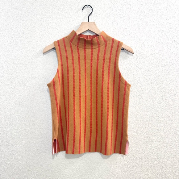 MOTH Anthropologie Mock Neck Striped Knit Vest Sweater Top Small - Picture 1 of 8